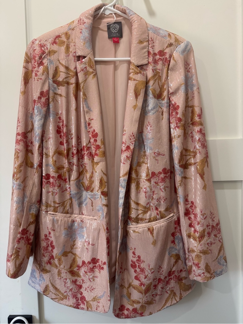 NWT Vince Camuto Floral Pink/Blush Sequin Blazer - Women Jackets & Coats Size 4